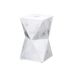 Marble Textured Glass and MDF Frame Classical Geometry End Table Side Table (11.8 in. L x 11.8 in. W x 19.7 in. H) by Aoibox