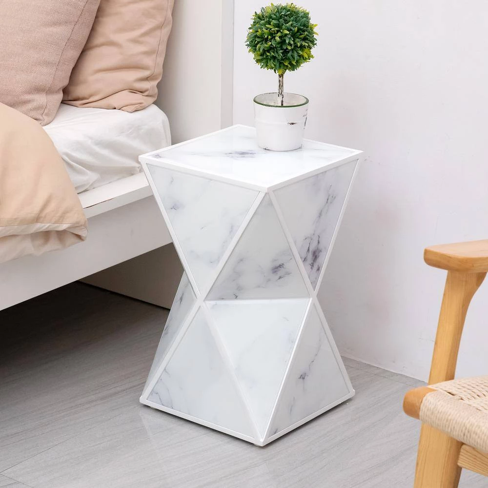 Marble Textured Glass and MDF Frame Classical Geometry End Table Side Table (11.8 in. L x 11.8 in. W x 19.7 in. H) by Aoibox 3 Marble Textured Glass and MDF Frame Classical Geometry End Table Side Table (11.8 in. L x 11.8 in. W x 19.7 in. H) by Aoibox - Image 3