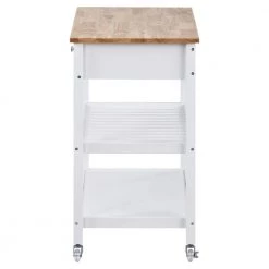 43.3 in. Rolling Kitchen Serving Cart with Solid Wood Top and Locking Wheels, Two Open Storage Shelves and Two Drawers by Aoibox 16 43.3 in. Rolling Kitchen Serving Cart with Solid Wood Top and Locking Wheels, Two Open Storage Shelves and Two Drawers by Aoibox -Homepop Sales white aoibox kitchen islands snmx3644 40 1000