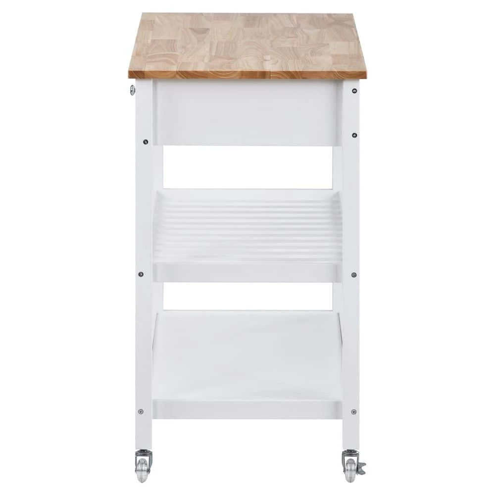 43.3 in. Rolling Kitchen Serving Cart with Solid Wood Top and Locking Wheels, Two Open Storage Shelves and Two Drawers by Aoibox 3 43.3 in. Rolling Kitchen Serving Cart with Solid Wood Top and Locking Wheels, Two Open Storage Shelves and Two Drawers by Aoibox - Image 3