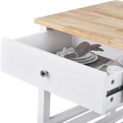 43.3 in. Rolling Kitchen Serving Cart with Solid Wood Top and Locking Wheels, Two Open Storage Shelves and Two Drawers by Aoibox 23 43.3 in. Rolling Kitchen Serving Cart with Solid Wood Top and Locking Wheels, Two Open Storage Shelves and Two Drawers by Aoibox -Homepop Sales white aoibox kitchen islands snmx3644 44 1000