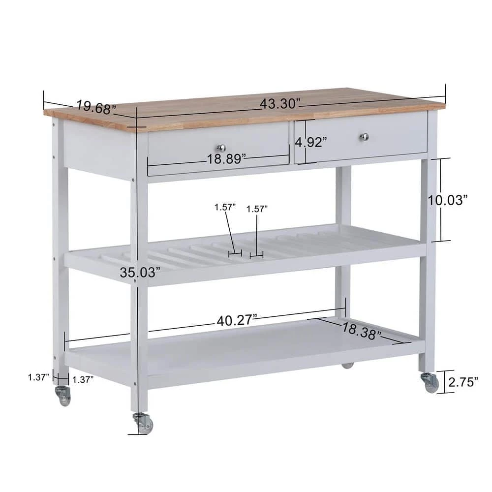 43.3 in. Rolling Kitchen Serving Cart with Solid Wood Top and Locking Wheels, Two Open Storage Shelves and Two Drawers by Aoibox 8 43.3 in. Rolling Kitchen Serving Cart with Solid Wood Top and Locking Wheels, Two Open Storage Shelves and Two Drawers by Aoibox - Image 8