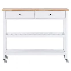 43.3 in. Rolling Kitchen Serving Cart with Solid Wood Top and Locking Wheels, Two Open Storage Shelves and Two Drawers by Aoibox