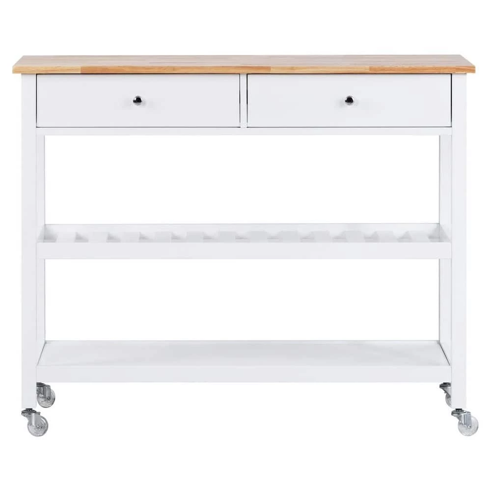 43.3 in. Rolling Kitchen Serving Cart with Solid Wood Top and Locking Wheels, Two Open Storage Shelves and Two Drawers by Aoibox 1 43.3 in. Rolling Kitchen Serving Cart with Solid Wood Top and Locking Wheels, Two Open Storage Shelves and Two Drawers by Aoibox
