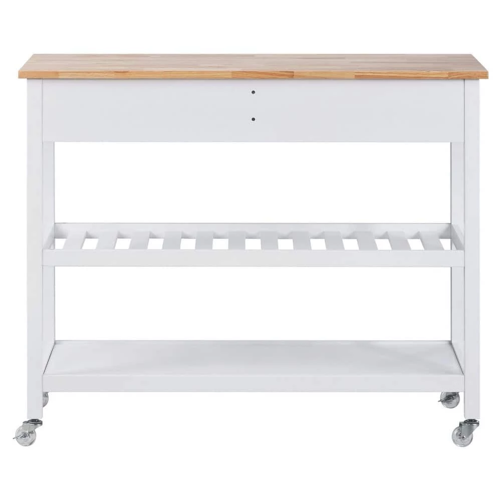 43.3 in. Rolling Kitchen Serving Cart with Solid Wood Top and Locking Wheels, Two Open Storage Shelves and Two Drawers by Aoibox 4 43.3 in. Rolling Kitchen Serving Cart with Solid Wood Top and Locking Wheels, Two Open Storage Shelves and Two Drawers by Aoibox - Image 4