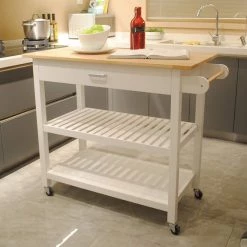 40 in. Rolling Kitchen Serving Cart with Clear Painting Wood Top and Locking Wheels, Two Shelves and a Drawers by Aoibox 27 40 in. Rolling Kitchen Serving Cart with Clear Painting Wood Top and Locking Wheels, Two Shelves and a Drawers by Aoibox -Homepop Sales white aoibox kitchen islands snmx3647 31 1000
