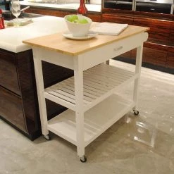 40 in. Rolling Kitchen Serving Cart with Clear Painting Wood Top and Locking Wheels, Two Shelves and a Drawers by Aoibox 17 40 in. Rolling Kitchen Serving Cart with Clear Painting Wood Top and Locking Wheels, Two Shelves and a Drawers by Aoibox -Homepop Sales white aoibox kitchen islands snmx3647 a0 1000