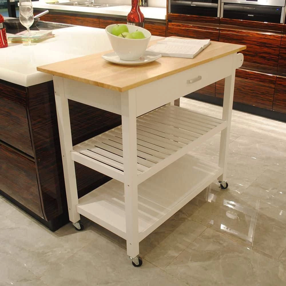 40 in. Rolling Kitchen Serving Cart with Clear Painting Wood Top and Locking Wheels, Two Shelves and a Drawers by Aoibox 4 40 in. Rolling Kitchen Serving Cart with Clear Painting Wood Top and Locking Wheels, Two Shelves and a Drawers by Aoibox - Image 4