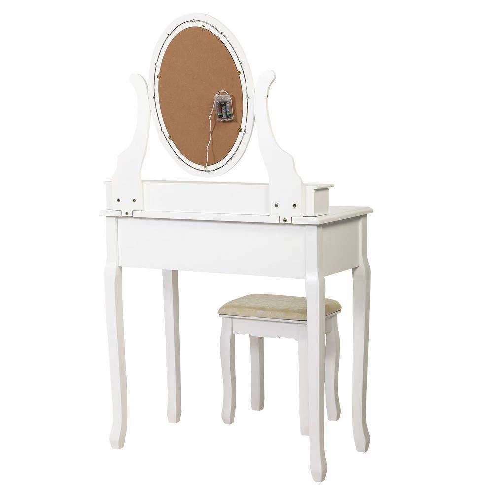 55.5x15.7x31.5 White Vanity Table Set with 12 LED Bulbs, Cushioned Stool, Removeable 360° Rotating Mirror and 5 Drawers by Aoibox 5 55.5x15.7x31.5 White Vanity Table Set with 12 LED Bulbs, Cushioned Stool, Removeable 360° Rotating Mirror and 5 Drawers by Aoibox - Image 5