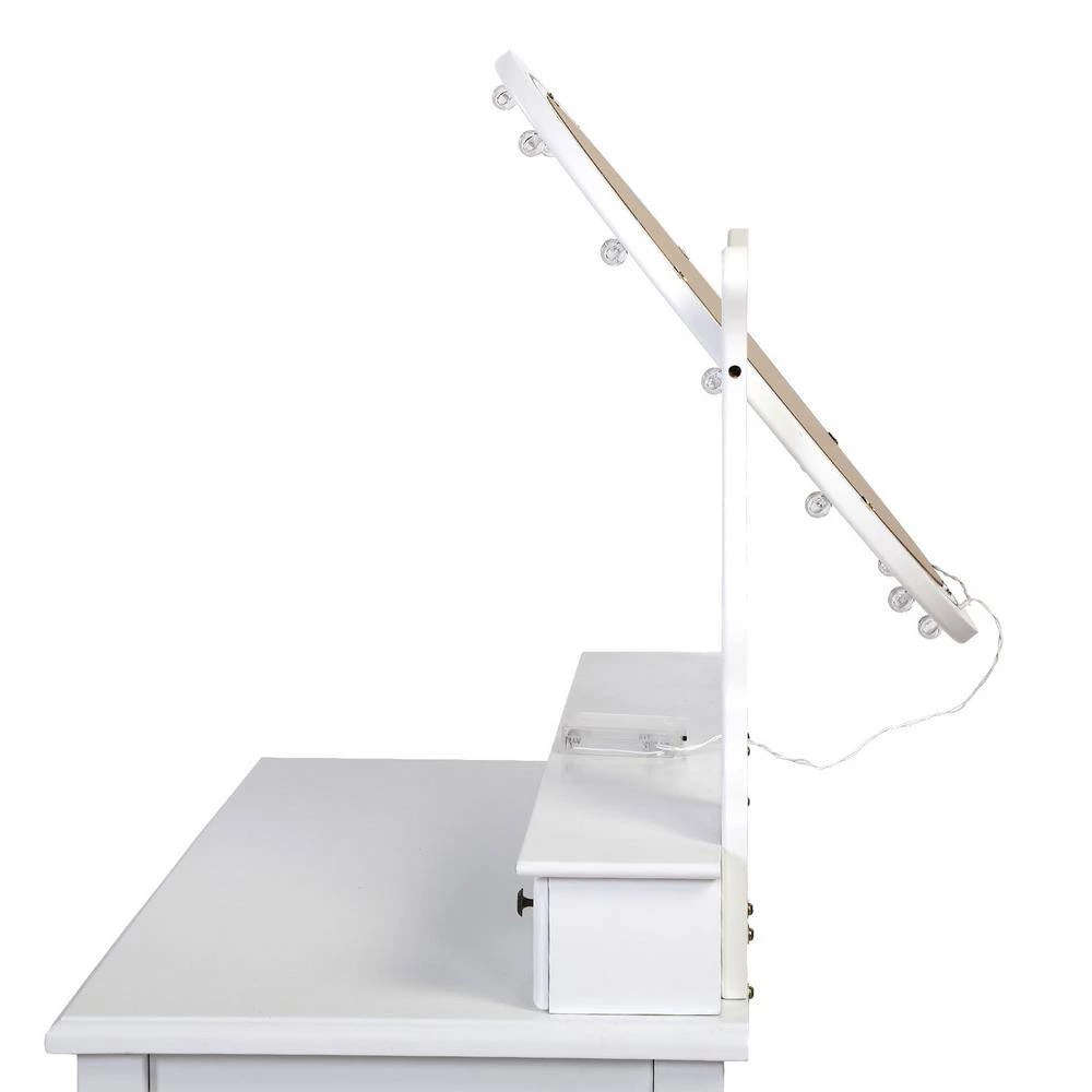 55.5x15.7x31.5 White Vanity Table Set with 12 LED Bulbs, Cushioned Stool, Removeable 360° Rotating Mirror and 5 Drawers by Aoibox 10 55.5x15.7x31.5 White Vanity Table Set with 12 LED Bulbs, Cushioned Stool, Removeable 360° Rotating Mirror and 5 Drawers by Aoibox - Image 10