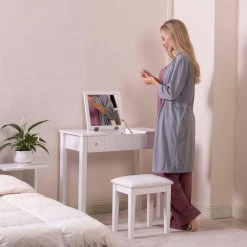 29.3x15.8x31.5 White Wooden Vanity Table Makeup Desk with Flip-top Mirror Writing desk by Aoibox 15 29.3x15.8x31.5 White Wooden Vanity Table Makeup Desk with Flip-top Mirror Writing desk by Aoibox -Homepop Sales white aoibox makeup vanities snmx087 31 1000