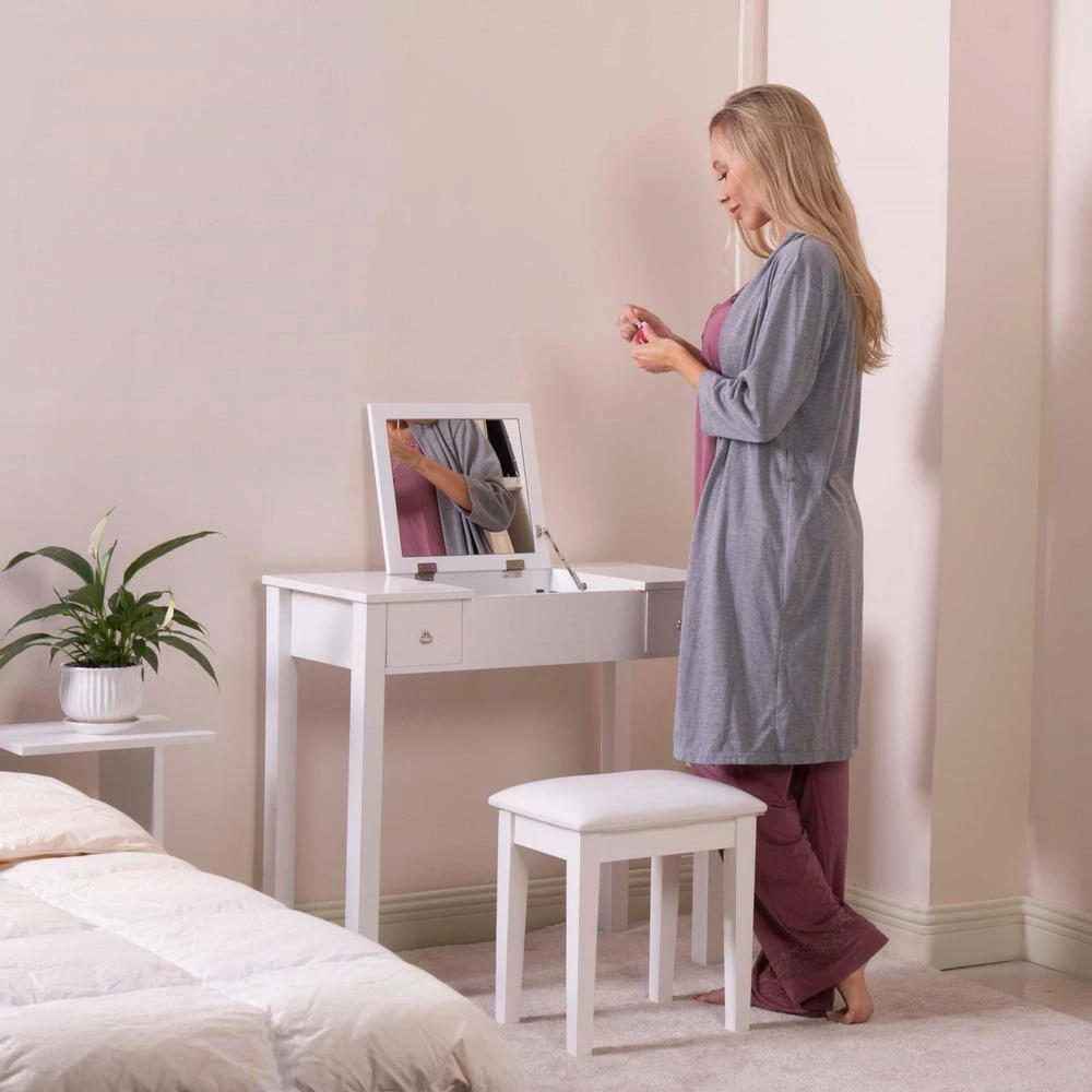 29.3x15.8x31.5 White Wooden Vanity Table Makeup Desk with Flip-top Mirror Writing desk by Aoibox 8 29.3x15.8x31.5 White Wooden Vanity Table Makeup Desk with Flip-top Mirror Writing desk by Aoibox - Image 8