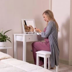 29.3x15.8x31.5 White Wooden Vanity Table Makeup Desk with Flip-top Mirror Writing desk by Aoibox 10 29.3x15.8x31.5 White Wooden Vanity Table Makeup Desk with Flip-top Mirror Writing desk by Aoibox -Homepop Sales white aoibox makeup vanities snmx087 c3 1000