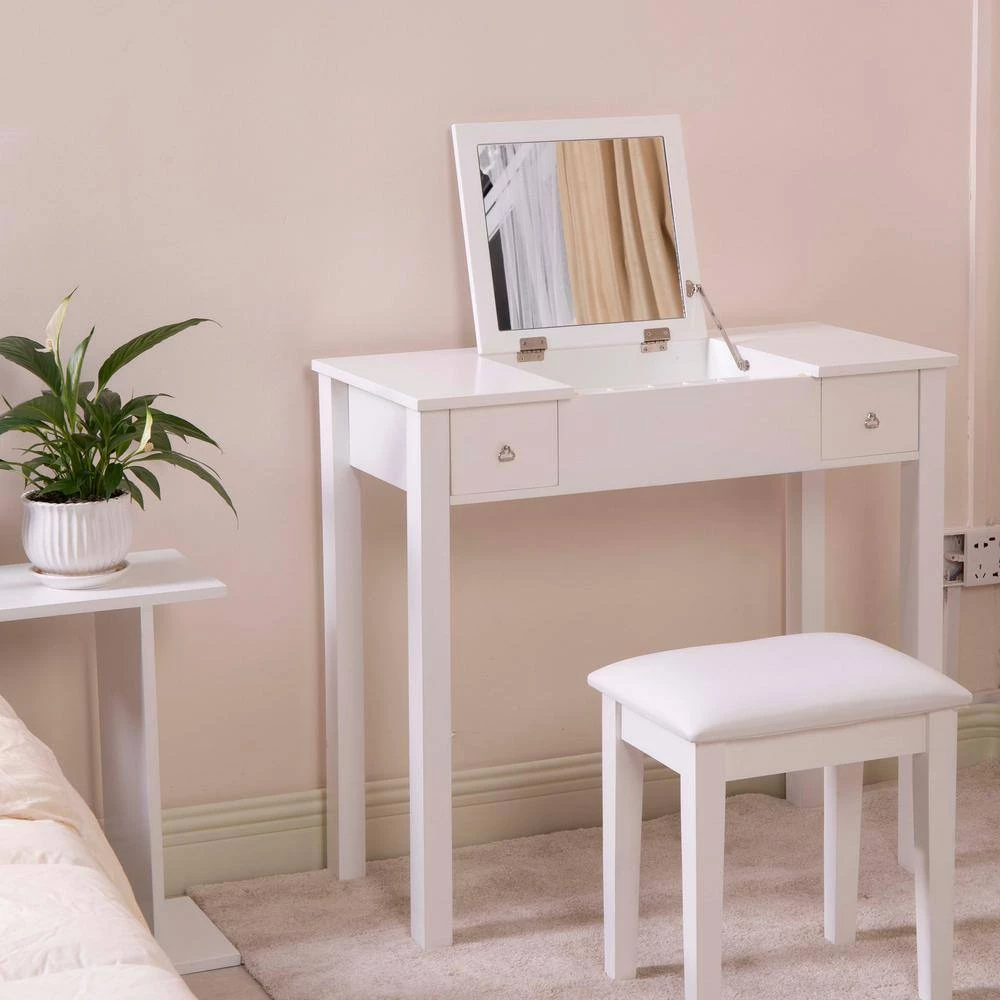29.3x15.8x31.5 White Wooden Vanity Table Makeup Desk with Flip-top Mirror Writing desk by Aoibox 2 29.3x15.8x31.5 White Wooden Vanity Table Makeup Desk with Flip-top Mirror Writing desk by Aoibox - Image 2