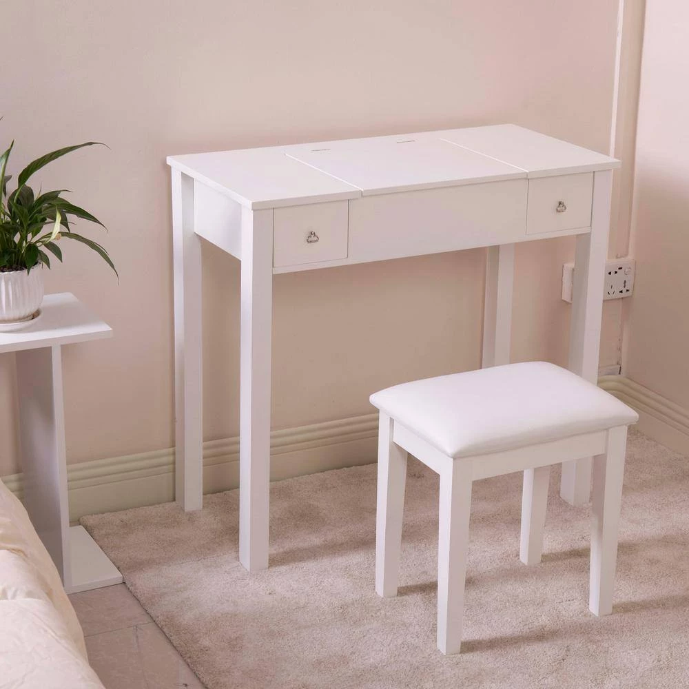 29.3x15.8x31.5 White Wooden Vanity Table Makeup Desk with Flip-top Mirror Writing desk by Aoibox 7 29.3x15.8x31.5 White Wooden Vanity Table Makeup Desk with Flip-top Mirror Writing desk by Aoibox - Image 7