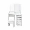 43.7in. x 24.02in. x 55.91in. White Wooden Vanity Table Corner Dressing Table with Three-Fold Mirror and 5 Rotary Drawer by Aoibox