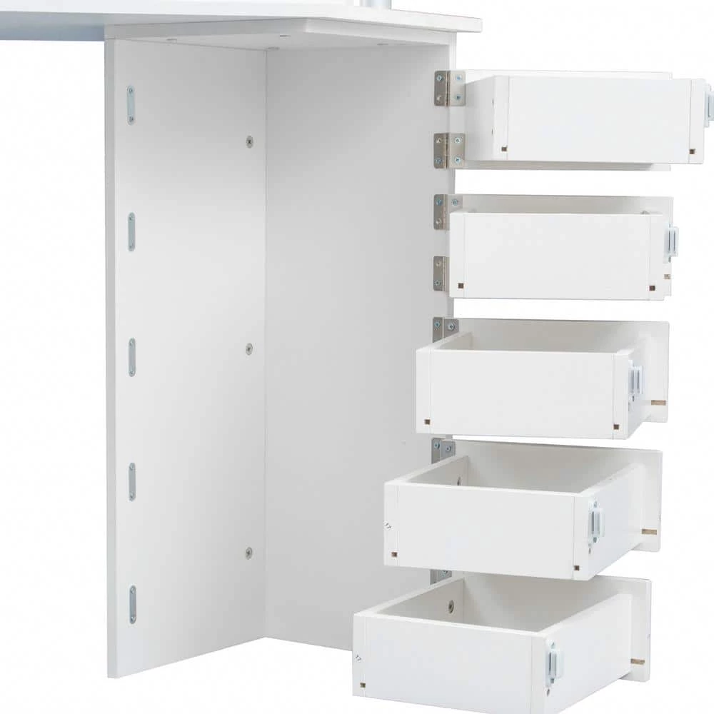 43.7in. x 24.02in. x 55.91in. White Wooden Vanity Table Corner Dressing Table with Three-Fold Mirror and 5 Rotary Drawer by Aoibox 2 43.7in. x 24.02in. x 55.91in. White Wooden Vanity Table Corner Dressing Table with Three-Fold Mirror and 5 Rotary Drawer by Aoibox - Image 2