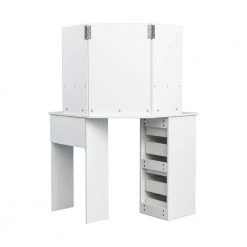 44.88in. x 24.02in. x 55.12in. White Wooden Vanity Table Set Corner Dressing Table with Three-Fold Mirror and 5 Drawer by Aoibox 14 44.88in. x 24.02in. x 55.12in. White Wooden Vanity Table Set Corner Dressing Table with Three-Fold Mirror and 5 Drawer by Aoibox -Homepop Sales white aoibox makeup vanities snmx492 66 1000