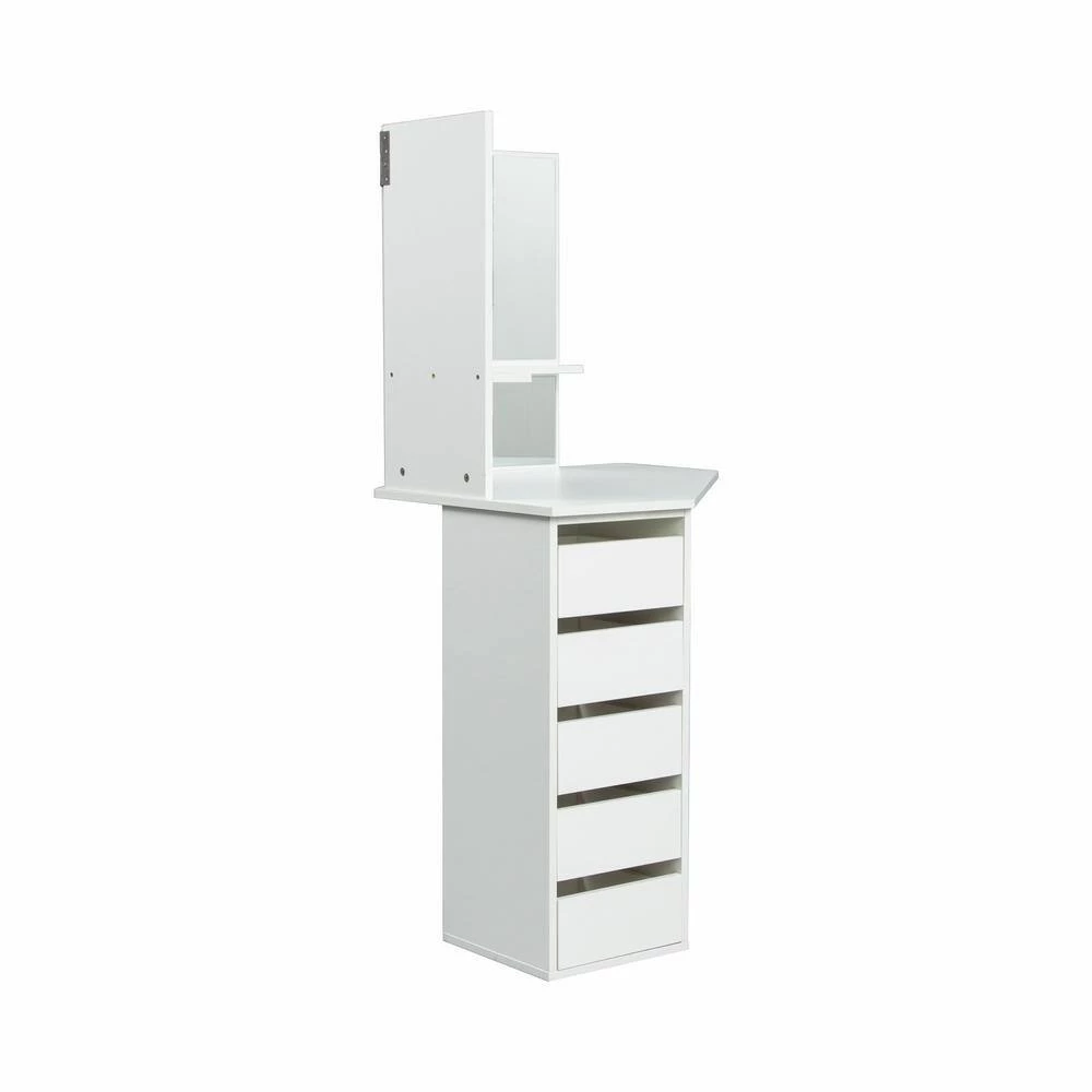 44.88in. x 24.02in. x 55.12in. White Wooden Vanity Table Set Corner Dressing Table with Three-Fold Mirror and 5 Drawer by Aoibox 2 44.88in. x 24.02in. x 55.12in. White Wooden Vanity Table Set Corner Dressing Table with Three-Fold Mirror and 5 Drawer by Aoibox - Image 2