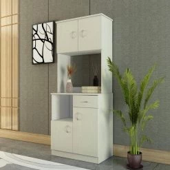 Modern Kitchen Pantry with Buffet Cabinet, 4 door & 1 drawer, Cupboard Doors and Shelves, White Oak by Aoibox 19 Modern Kitchen Pantry with Buffet Cabinet, 4 door & 1 drawer, Cupboard Doors and Shelves, White Oak by Aoibox -Homepop Sales white aoibox sideboards buffet tables snmx1329 31 1000