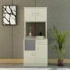 Modern Kitchen Pantry with Buffet Cabinet， 4 door & 1 drawer, Cupboard Doors and Shelves, White Oak by Aoibox