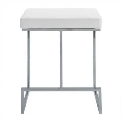 Kafka 24 in. White and Chrome Upholstered Counter Stool by Carolina Cottage