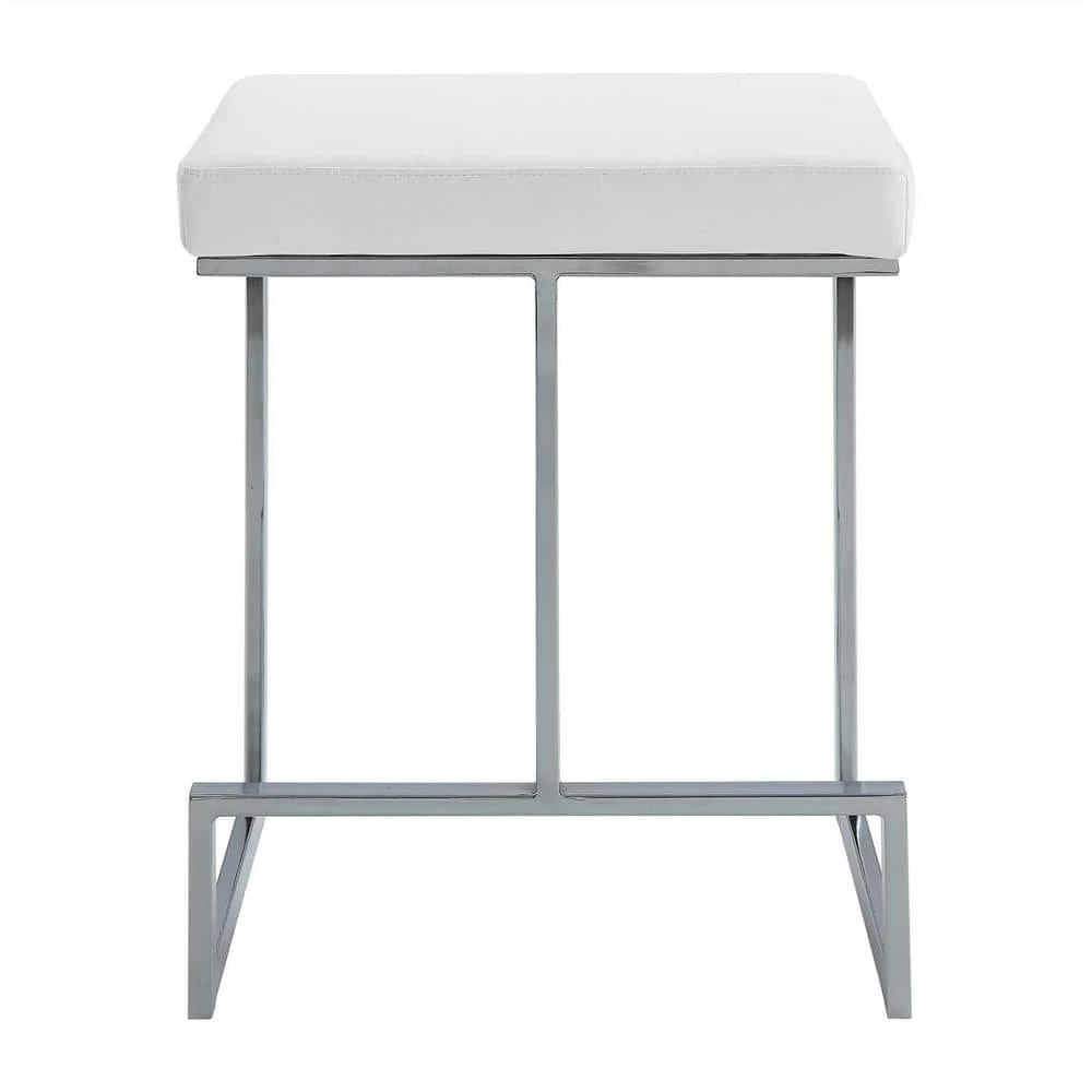 Kafka 24 in. White and Chrome Upholstered Counter Stool by Carolina Cottage 1 Kafka 24 in. White and Chrome Upholstered Counter Stool by Carolina Cottage