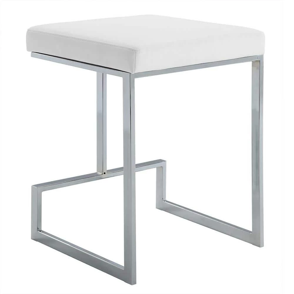 Kafka 24 in. White and Chrome Upholstered Counter Stool by Carolina Cottage 4 Kafka 24 in. White and Chrome Upholstered Counter Stool by Carolina Cottage - Image 4
