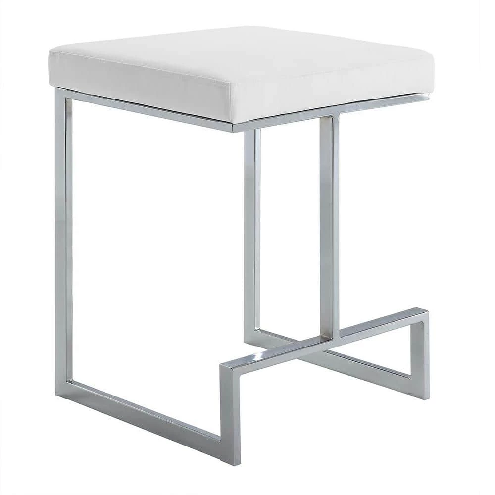 Kafka 24 in. White and Chrome Upholstered Counter Stool by Carolina Cottage 2 Kafka 24 in. White and Chrome Upholstered Counter Stool by Carolina Cottage - Image 2