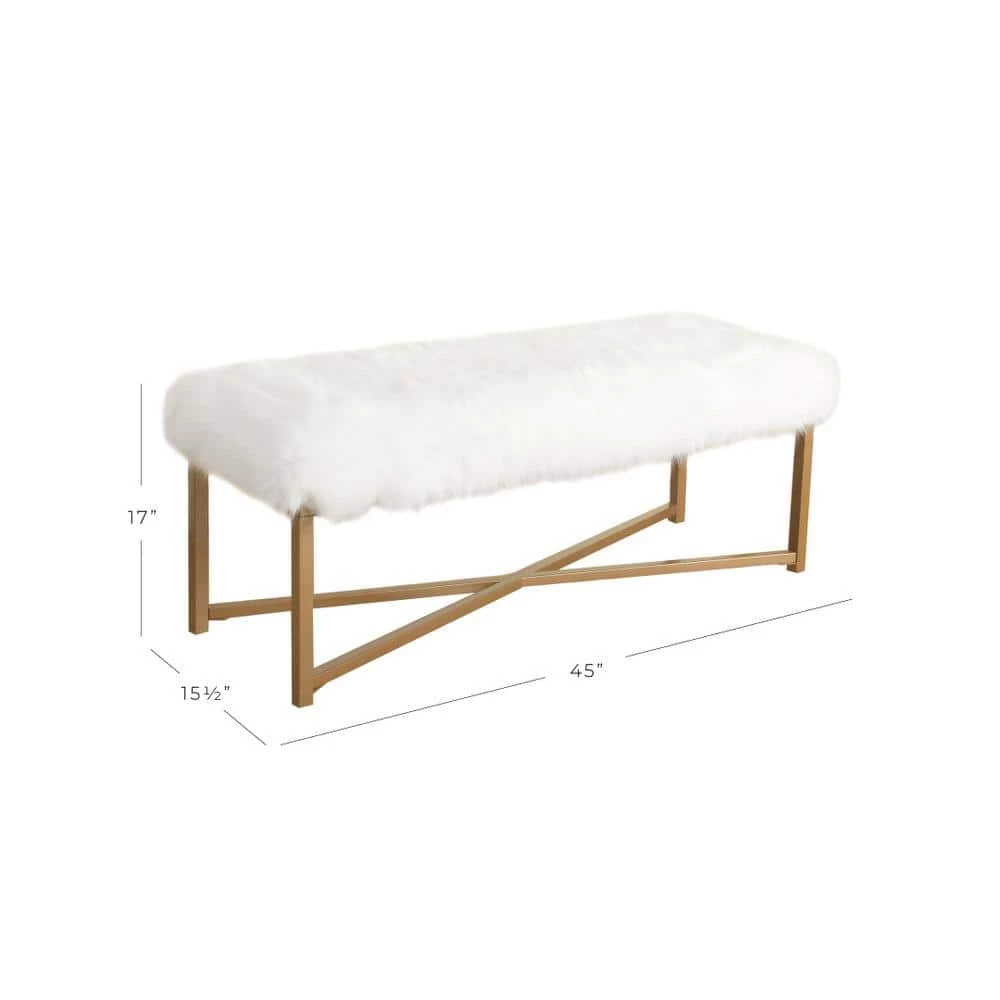 White Rectangle Bench with Faux Fur - 17 in. Height X 45 in. Width X 15.5 in. Deep by Homepop 5 White Rectangle Bench with Faux Fur - 17 in. Height X 45 in. Width X 15.5 in. Deep by Homepop - Image 5