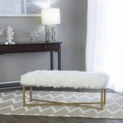 White Rectangle Bench with Faux Fur - 17 in. Height X 45 in. Width X 15.5 in. Deep by Homepop 9 White Rectangle Bench with Faux Fur - 17 in. Height X 45 in. Width X 15.5 in. Deep by Homepop -Homepop Sales white homepop bedroom benches k7467 b227 4f 1000