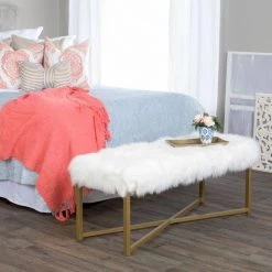 White Rectangle Bench with Faux Fur - 17 in. Height X 45 in. Width X 15.5 in. Deep by Homepop 8 White Rectangle Bench with Faux Fur - 17 in. Height X 45 in. Width X 15.5 in. Deep by Homepop -Homepop Sales white homepop bedroom benches k7467 b227 c3 1000