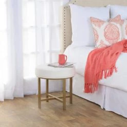 19 in. H x 19 in. W x 19 in. D White Velvet Round Ottoman by Homepop 7 19 in. H x 19 in. W x 19 in. D White Velvet Round Ottoman by Homepop -Homepop Sales white velvet with metal base homepop ottomans k7399 b118 c3 1000